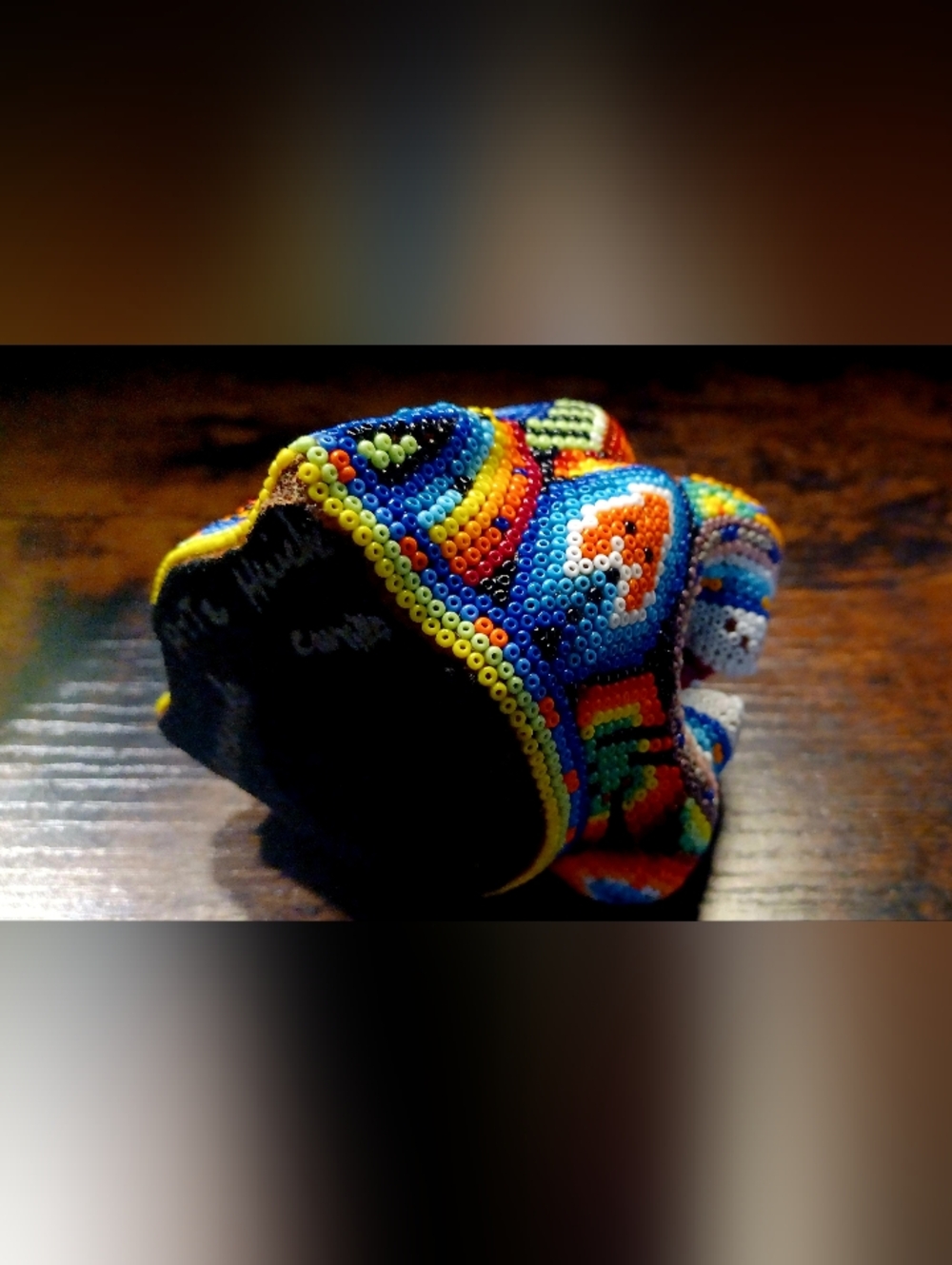 Huichol Tribe Beaded Jaguar Head Sculpture - Picture 4 of 4
